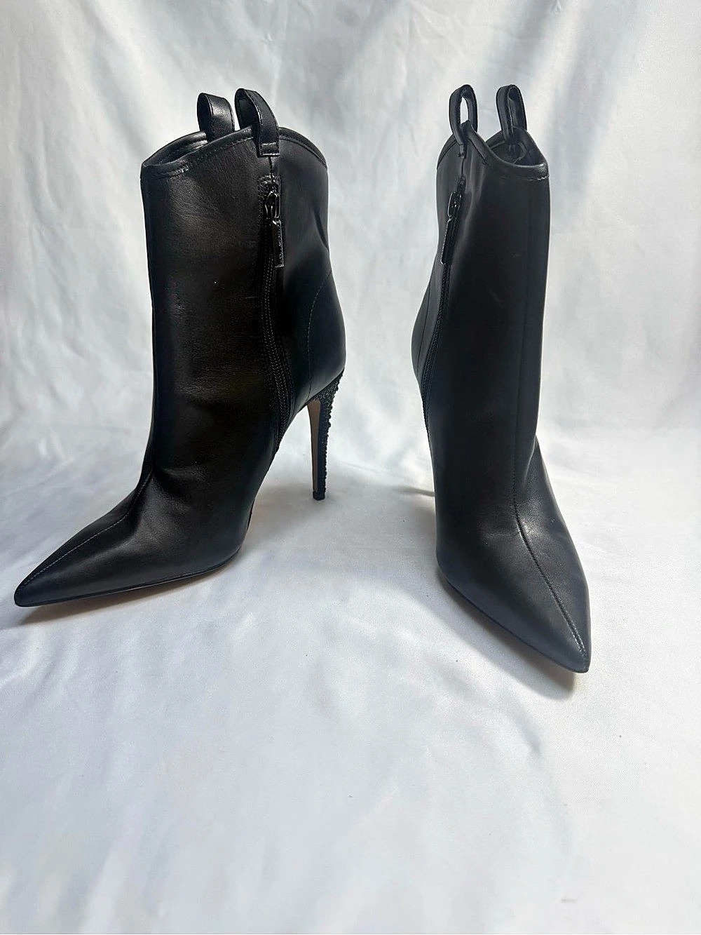 NEW Karl Lagerfeld Clea Black Leather Rhinestone Heel Booties Women’s Size 6m